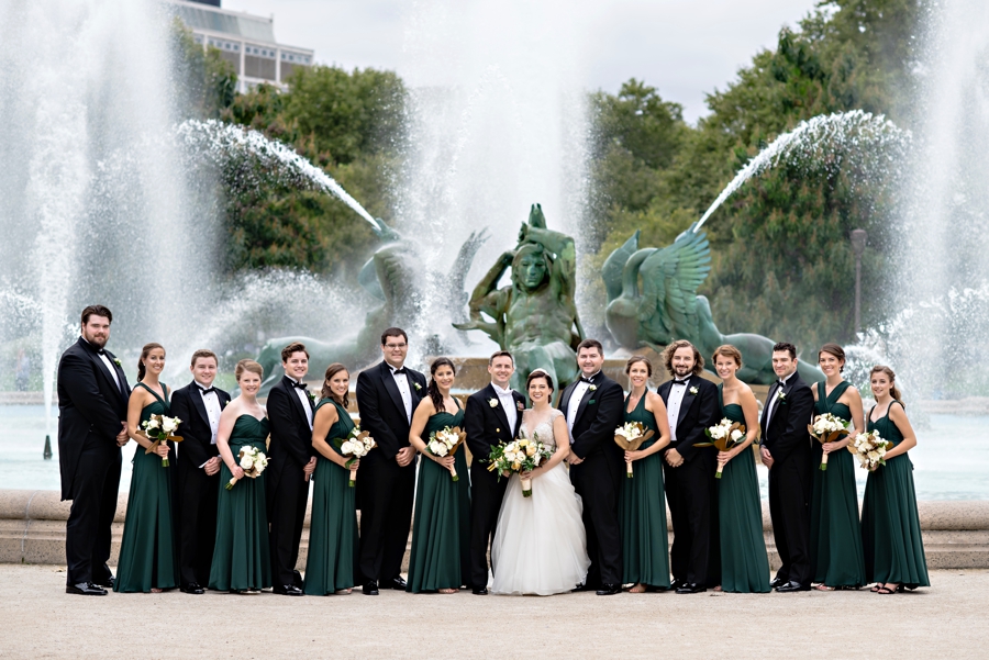 A wedding party in front of the Logan Square fountain in Philadelphia.